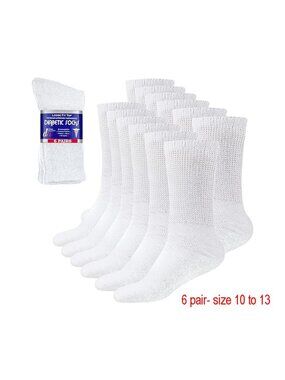 Debra Weitzner Mens White Diabetic Crew Mid Socks Loose Fit Top 6 Pair 10-13